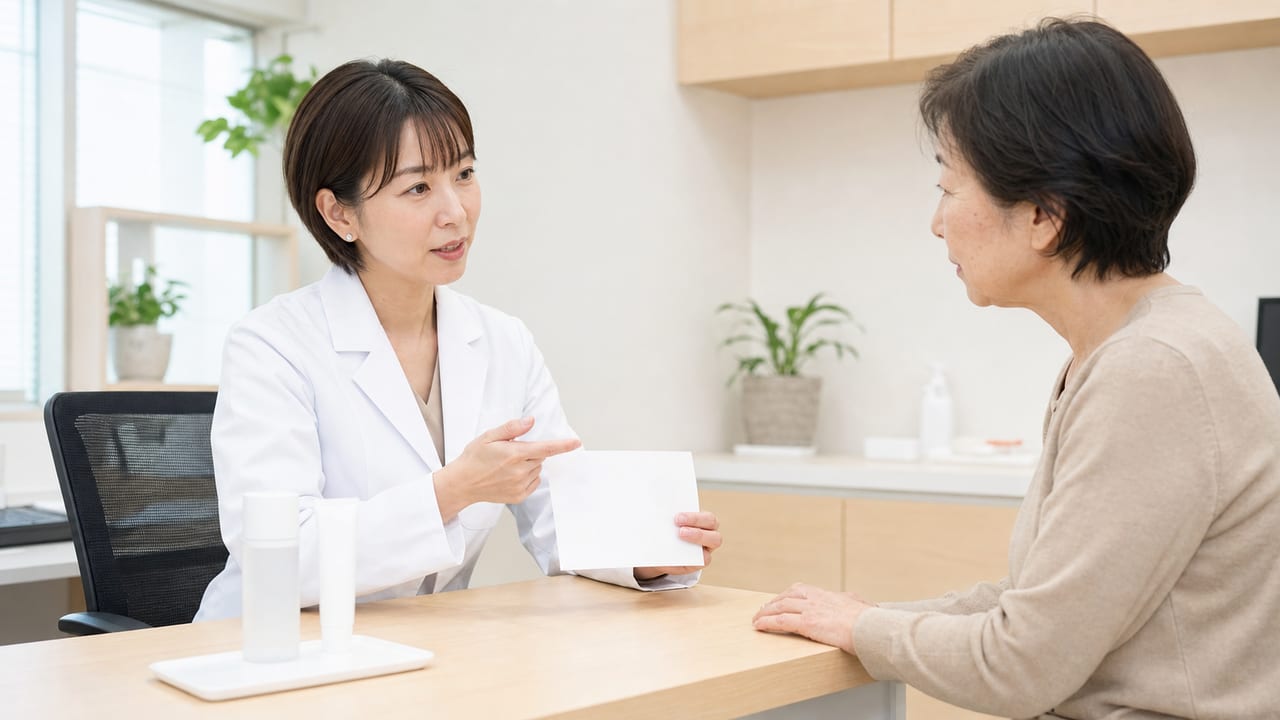 60代の乾燥しやすい肌に合わせたニキビ治療とスキンケアの説明