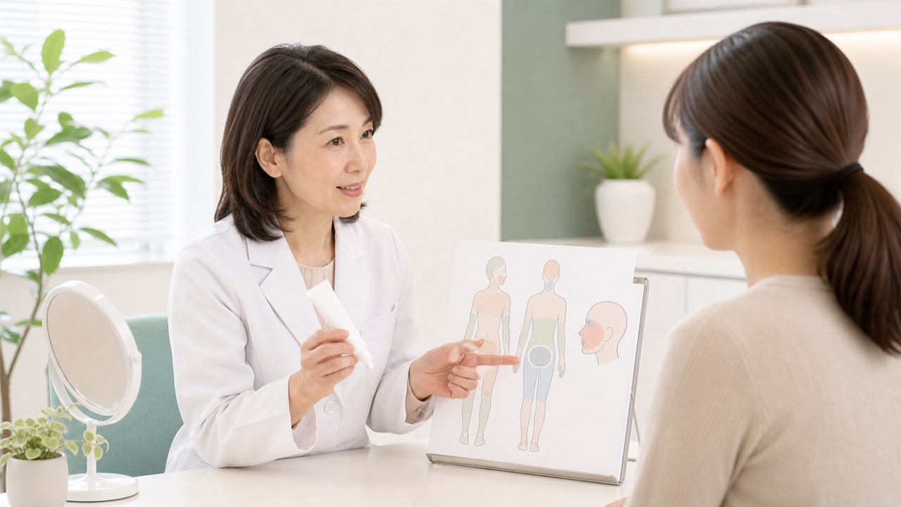 皮膚科でステロイド外用薬の強さや使用期間を相談するイメージ