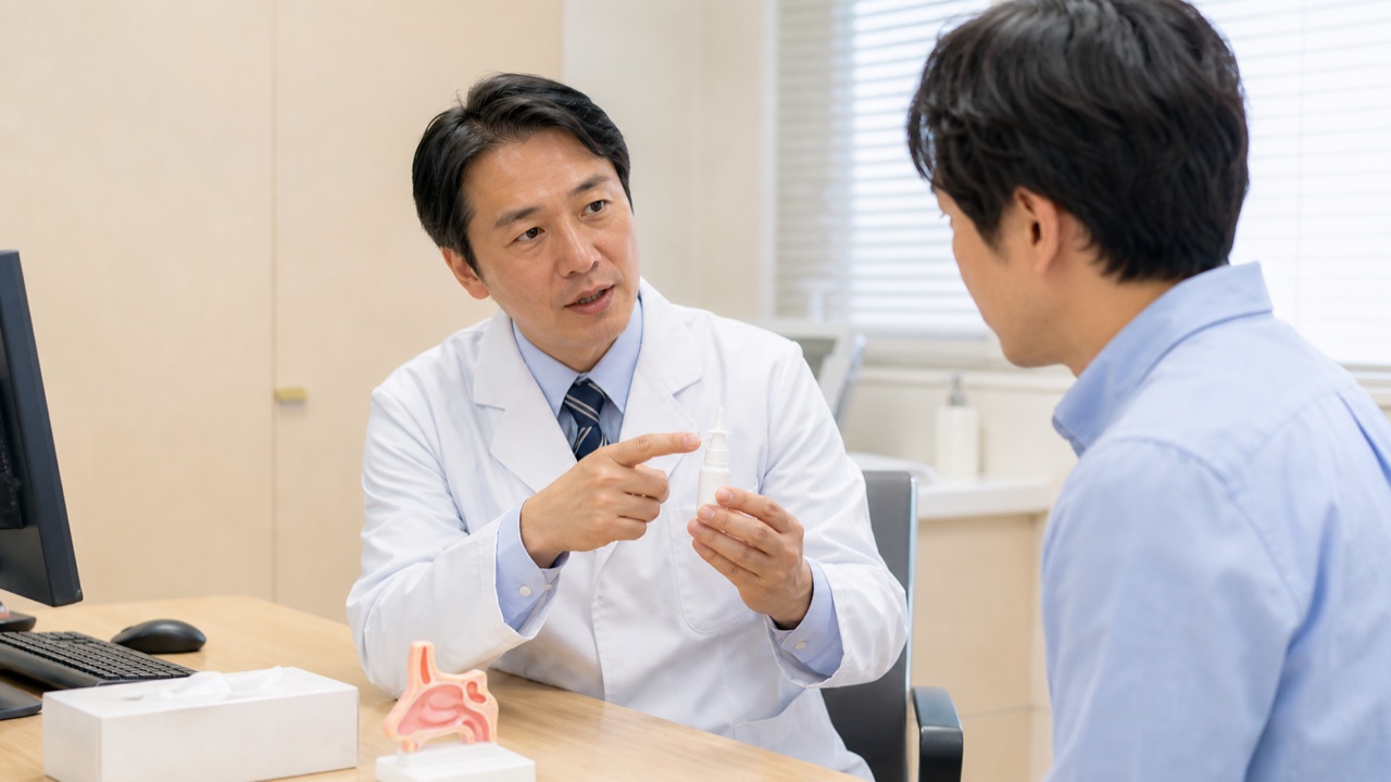 医師に点鼻ステロイド薬の違いと使い方を相談するイメージ