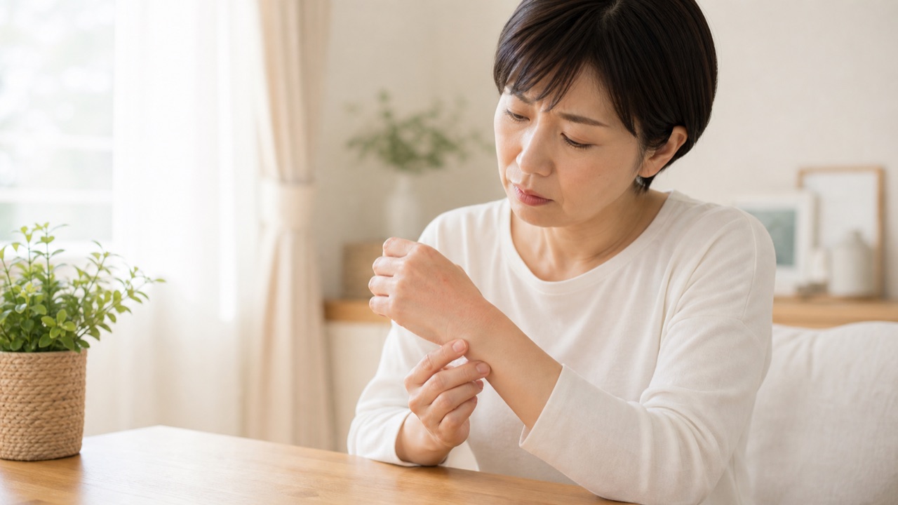 乾燥や赤みがある手首の皮膚症状を確認するイメージ