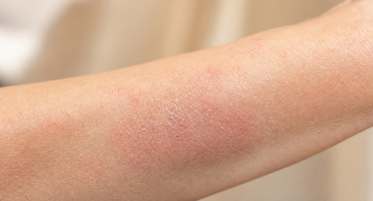 前腕の皮膚に乾燥と軽い赤みがみられる症状のイメージ