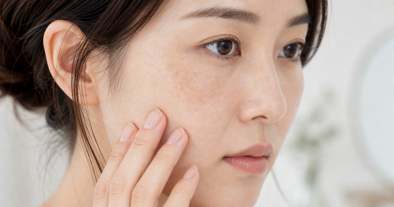 頬に左右対称に広がる肝斑の見え方を説明するイメージ
