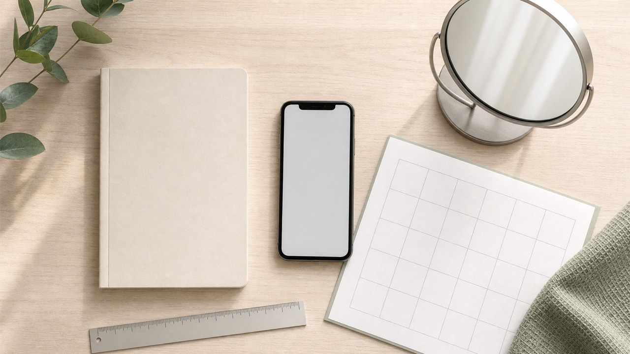皮膚症状の時期・大きさ・変化を記録するためのノートとスマートフォン