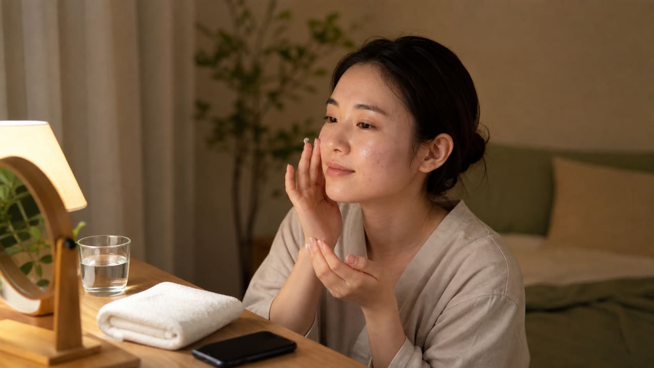 夜にやさしく保湿し睡眠へ備えるストレスニキビのセルフケア