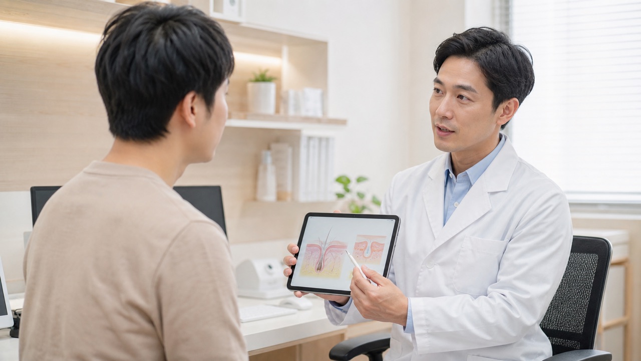 アクネ菌とニキビの仕組みを皮膚科医へ相談する成人