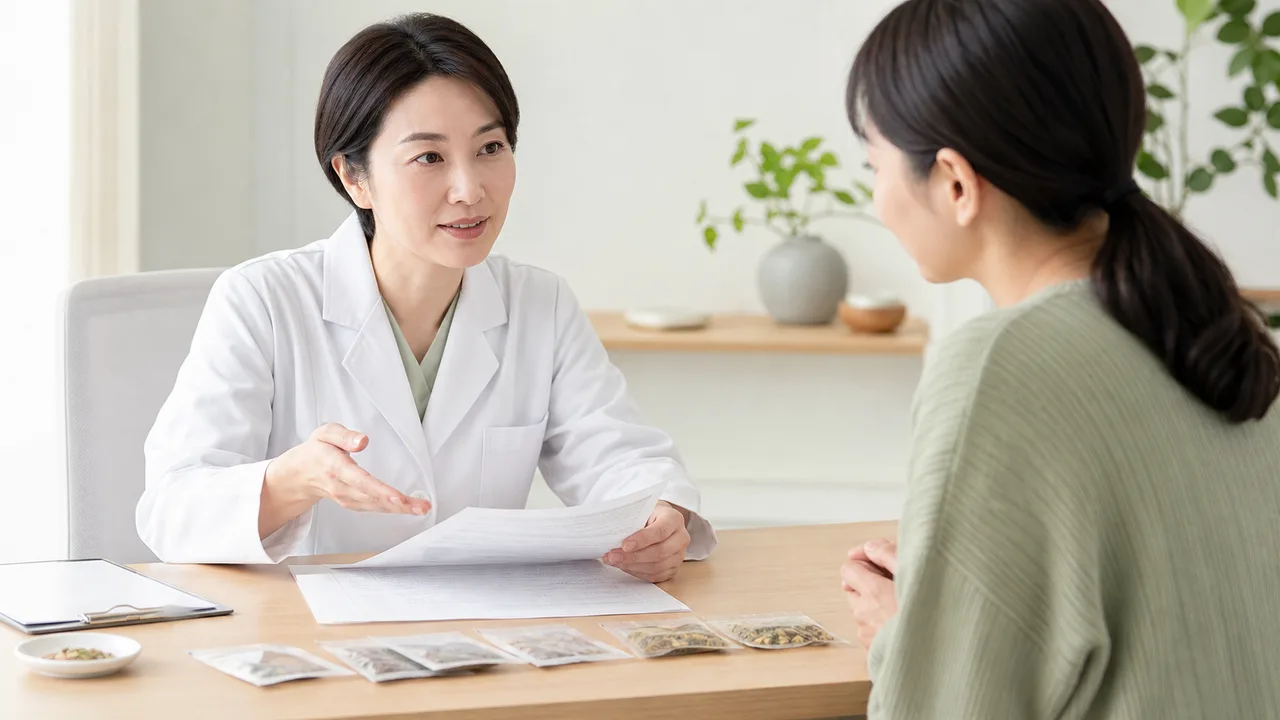 副作用や併用薬について相談するイメージ 漢方薬の副作用や併用薬について医師に相談するイメージ