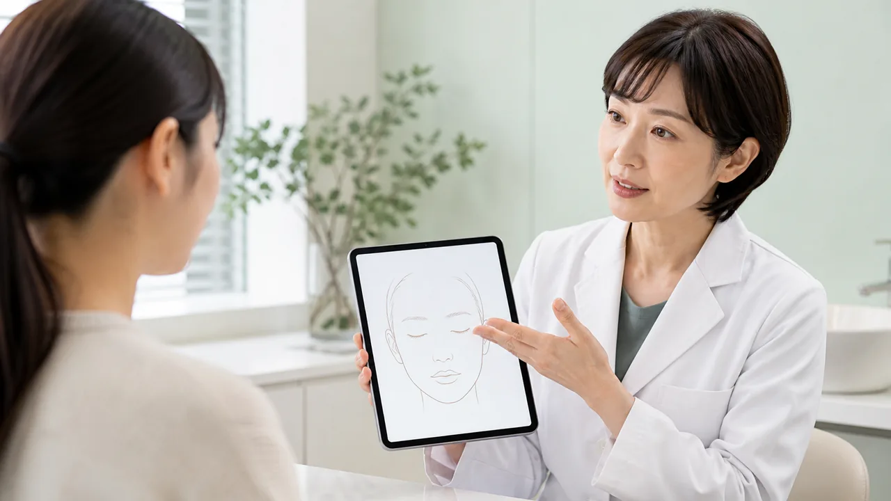 コレクチム軟膏を顔やまぶた周辺へ使う際の注意を医師に確認するイメージ