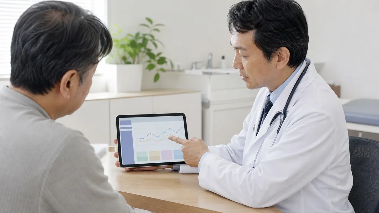 血液検査結果とリピトールの使用を医師と確認するイメージ