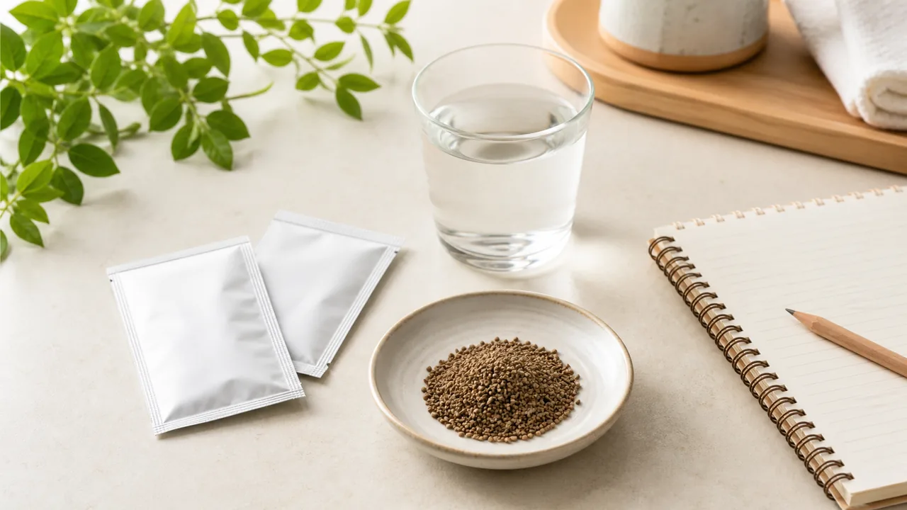 漢方薬と症状記録の確認 漢方薬の服用と症状記録を確認するための机上イメージ