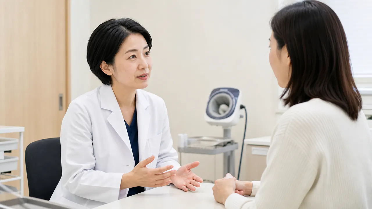 めまいやむくみなどの体調を医師と確認するイメージ
