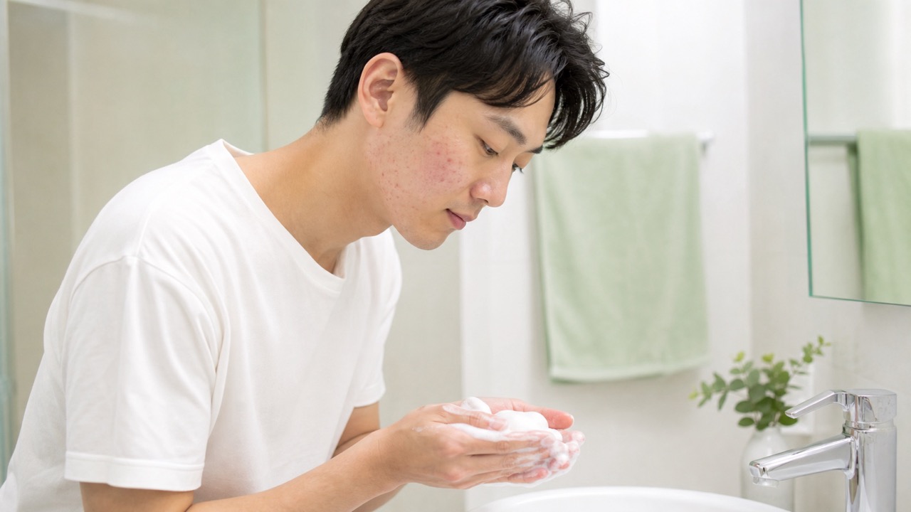 ニキビをこすらず泡でやさしく洗うセルフケア