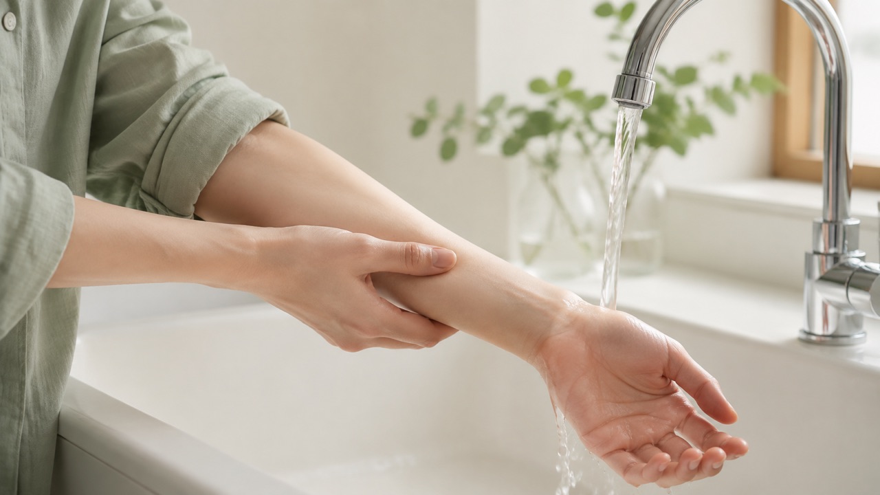 小範囲のやけどを穏やかな流水で冷やす応急処置のイメージ