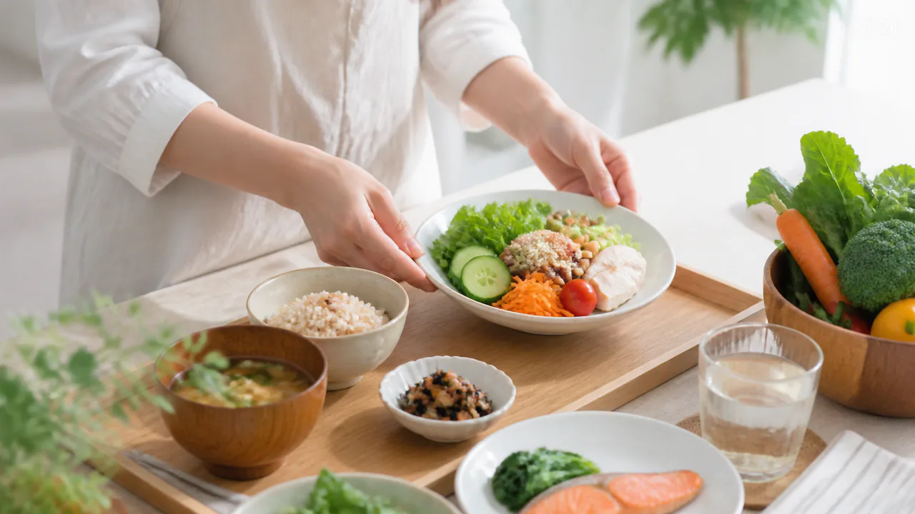ニキビ改善のためバランスの取れた健康的な食事を準備する手元
