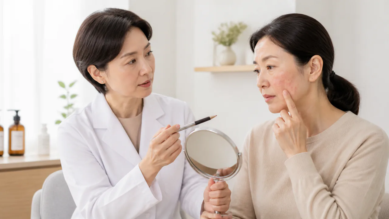 50代以降に現れる赤みやぶつぶつを伴う酒さとニキビ様症状の鑑別ポイント