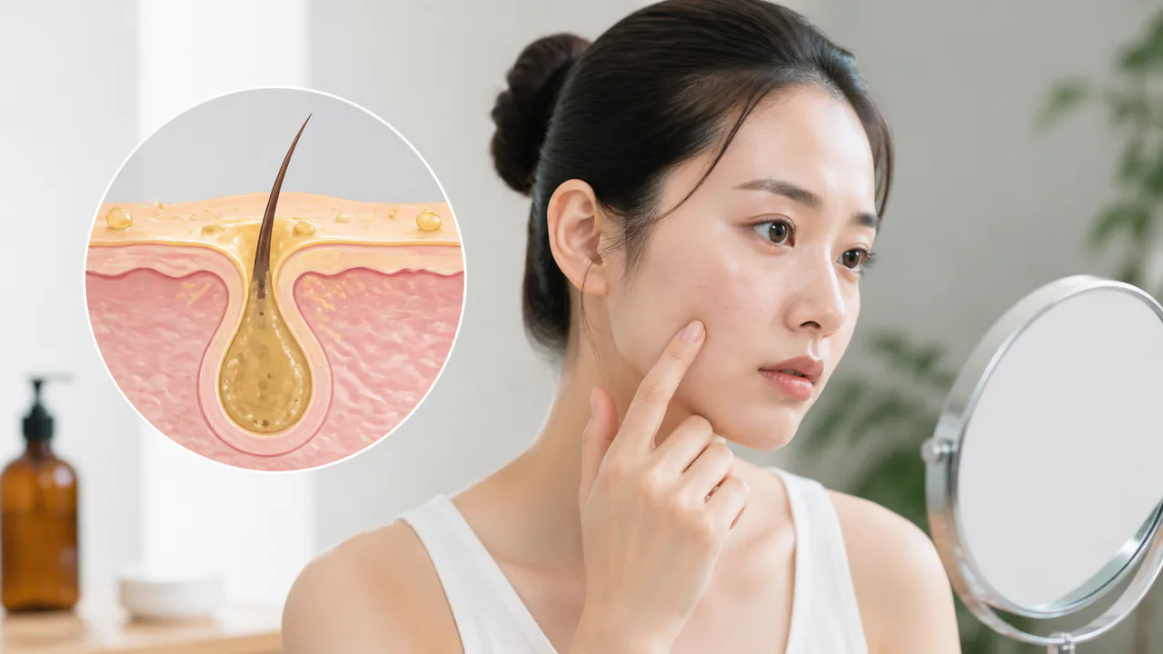 顔に発生するニキビの主な原因となる皮脂の過剰分泌や毛穴詰まりのメカニズム