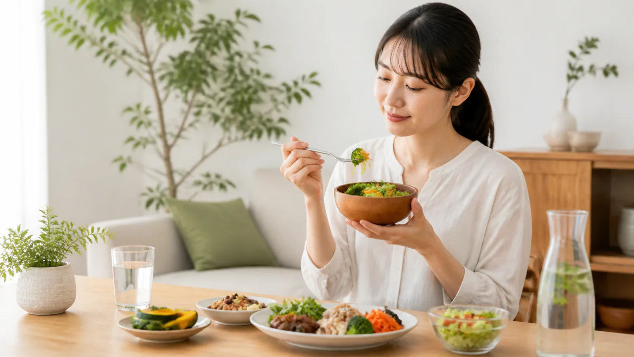 食物繊維が豊富な野菜や水分を摂取し、腸内環境を整える食事