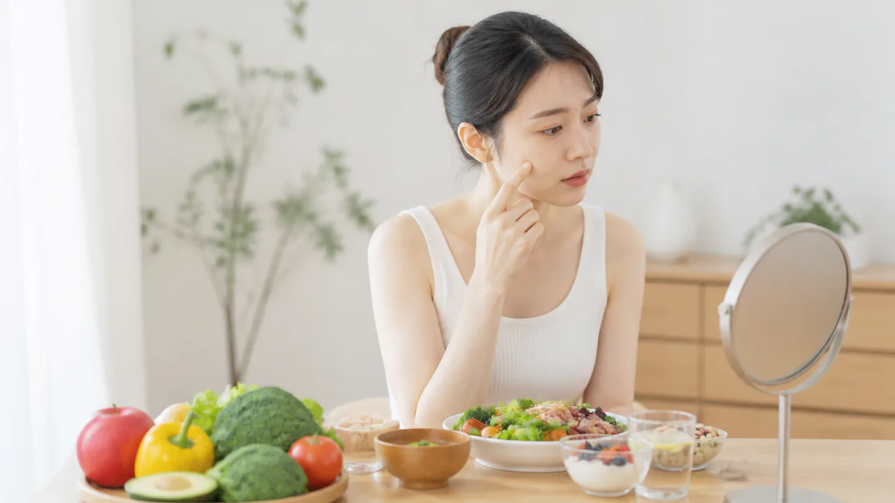 ニキビと食生活の密接な関係性を示す、健康的な食事と肌の様子