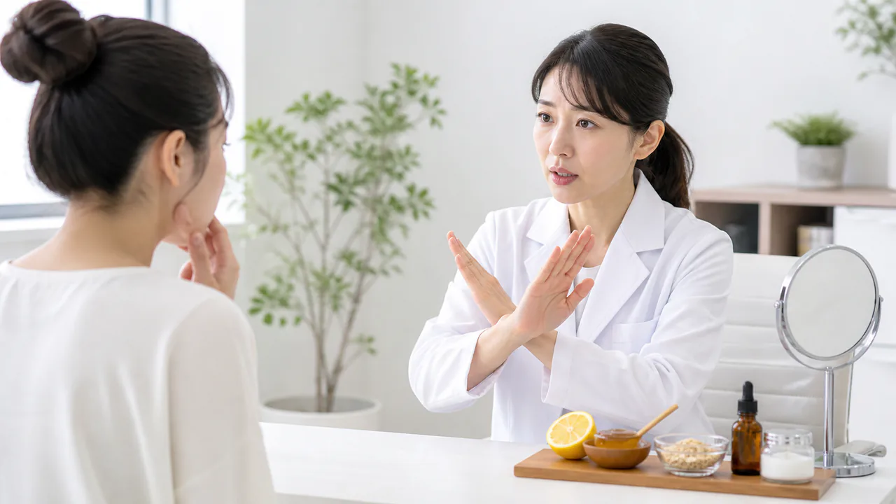 ニキビ悪化を招く民間療法を皮膚科医が注意喚起する場面