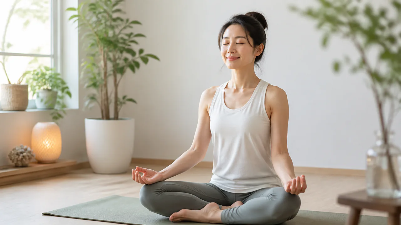 瞑想やヨガでリラックスしストレスを軽減する女性の穏やかな表情