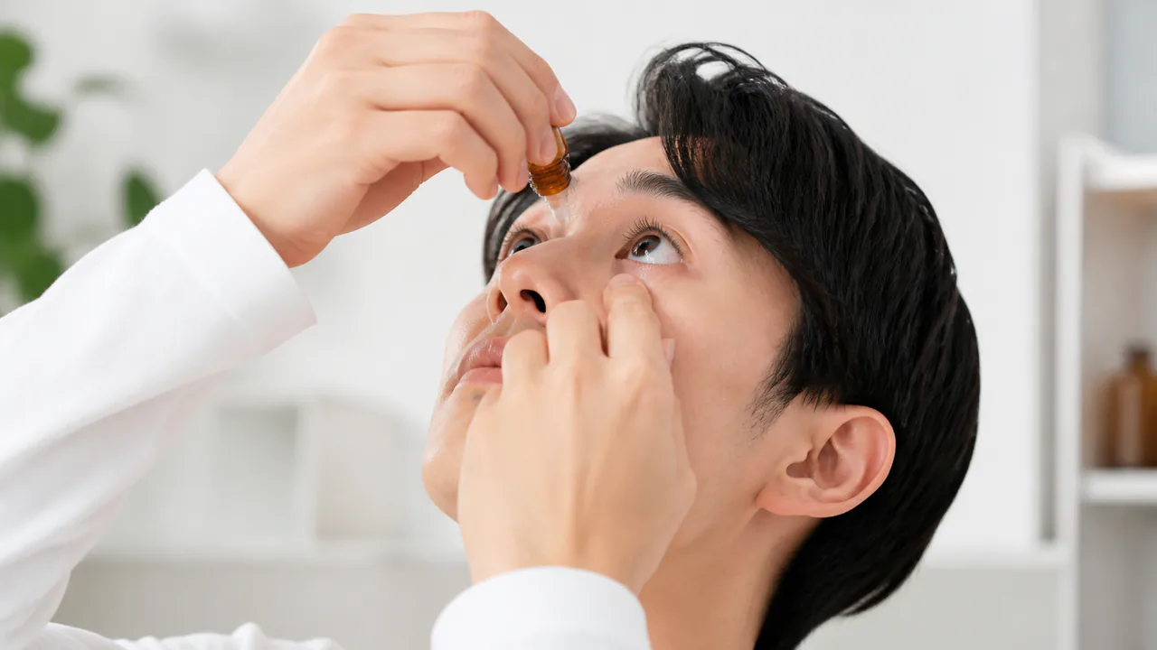 アレジオンLX点眼液を正確にさす男性の手元、適切な点眼方法と用量厳守の重要性