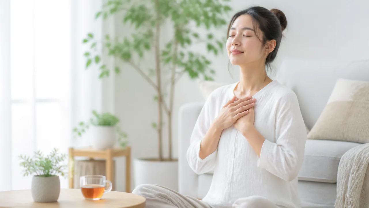 アトピー性皮膚炎の悪化を防ぐため、ストレス管理に取り組む人の様子