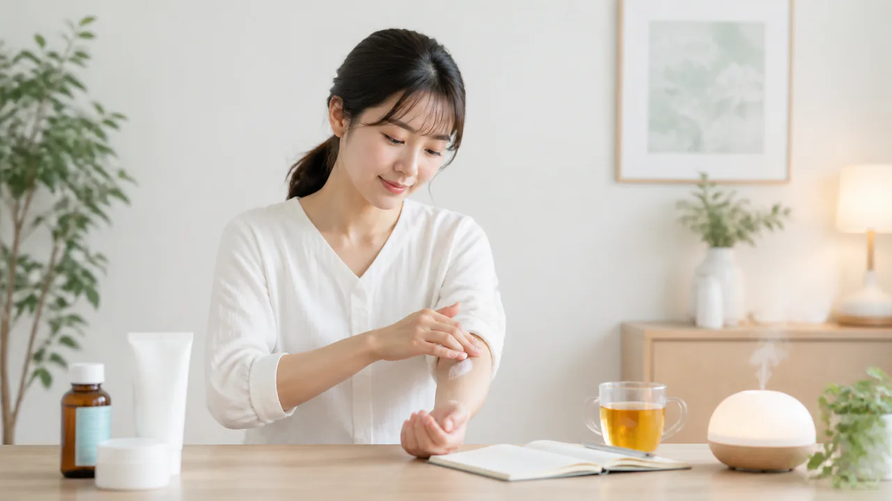 アトピー性皮膚炎の治療薬とストレス軽減法を組み合わせたケアの様子