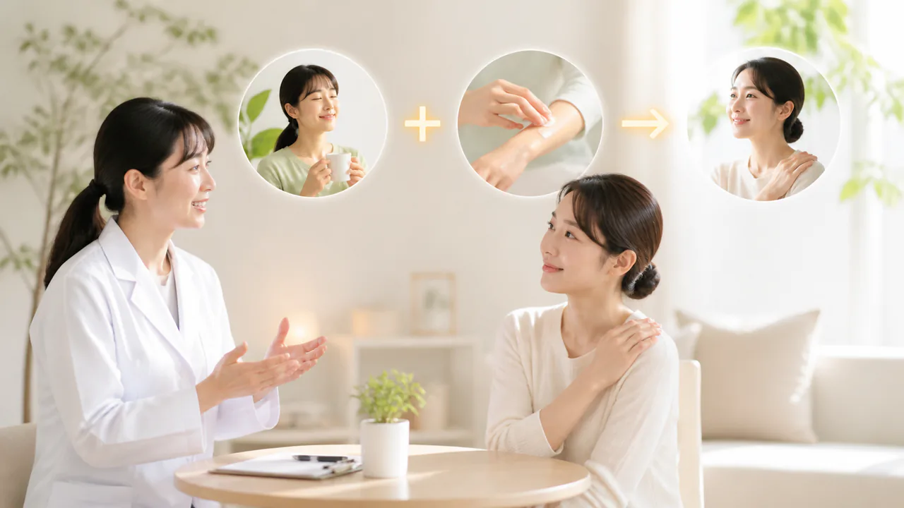 ストレスケアとアトピー治療が相乗効果を生み出し症状改善へ導く様子