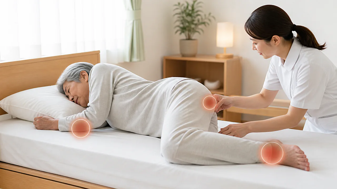 寝たきりの患者の仙骨部、かかと、肘など床ずれが発生しやすい身体部位