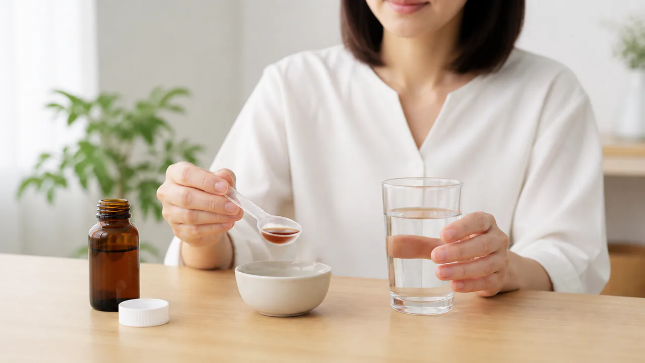 茯苓飲合半夏厚朴湯を正しく服用するための水と薬の計量スプーン