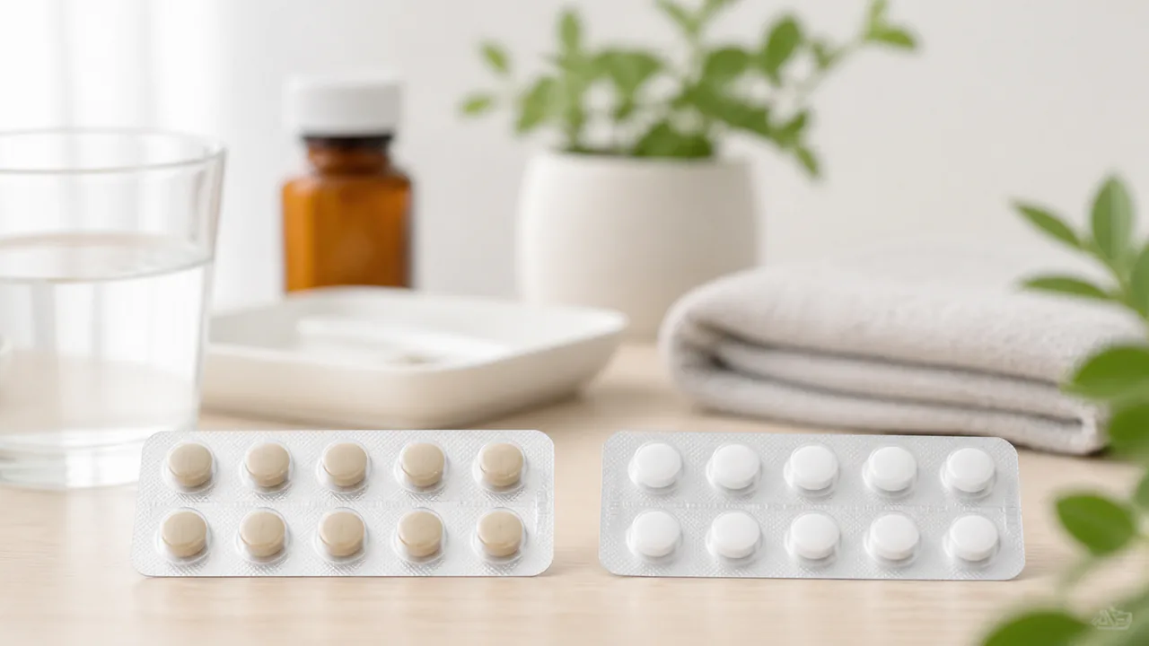 先発医薬品とジェネリック医薬品の錠剤が並べられた比較