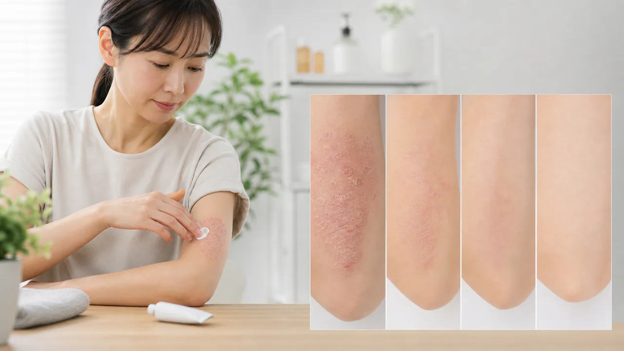 ドボベット軟膏を乾癬病変部に塗布し、治療効果が表れるまでの経過