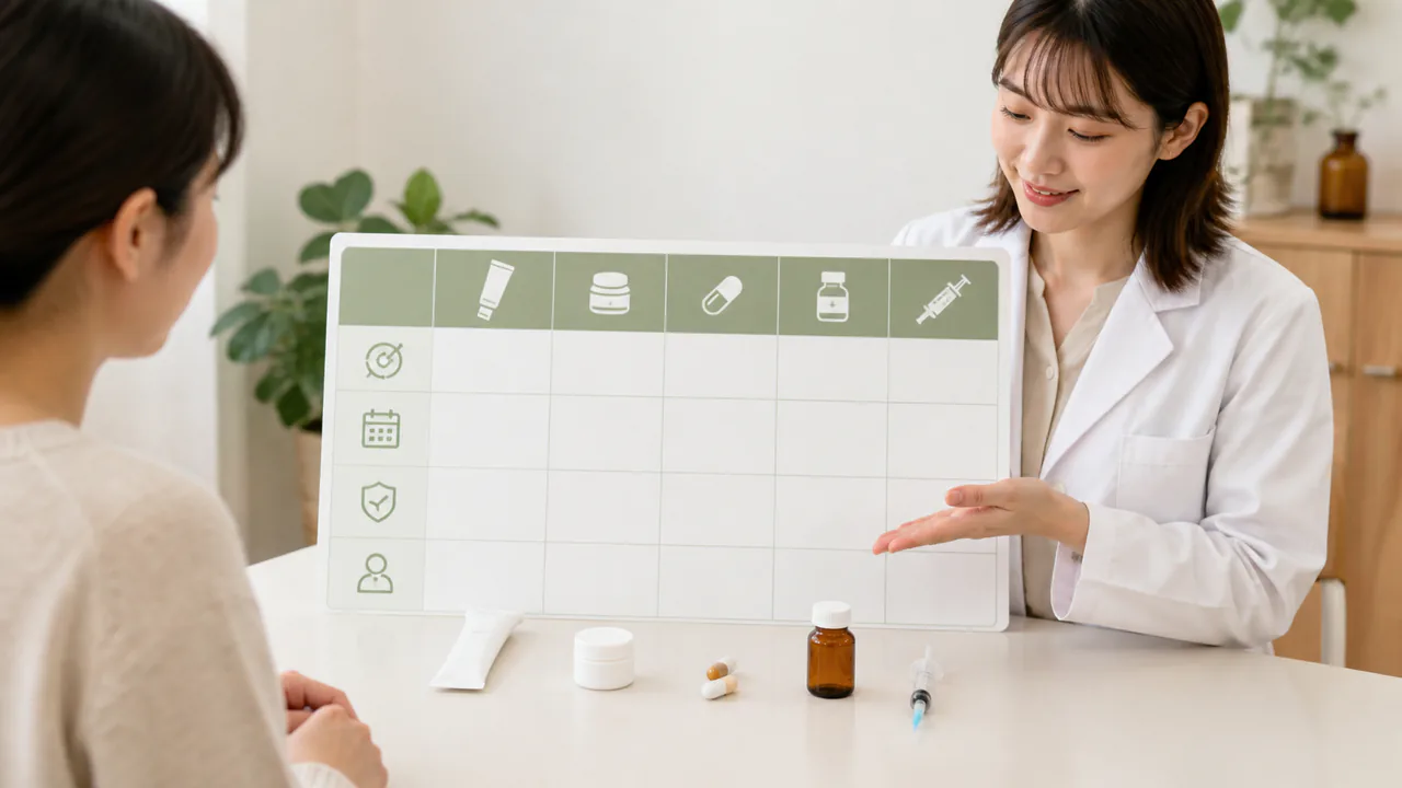 ドボベットと他の乾癬治療薬(外用薬、内服薬、生物学的製剤)の比較表