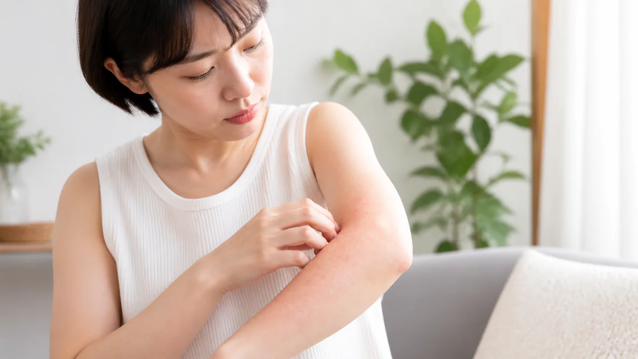 皮膚に現れる赤み、かゆみ、小さな水ぶくれなど湿疹の一般的な症状