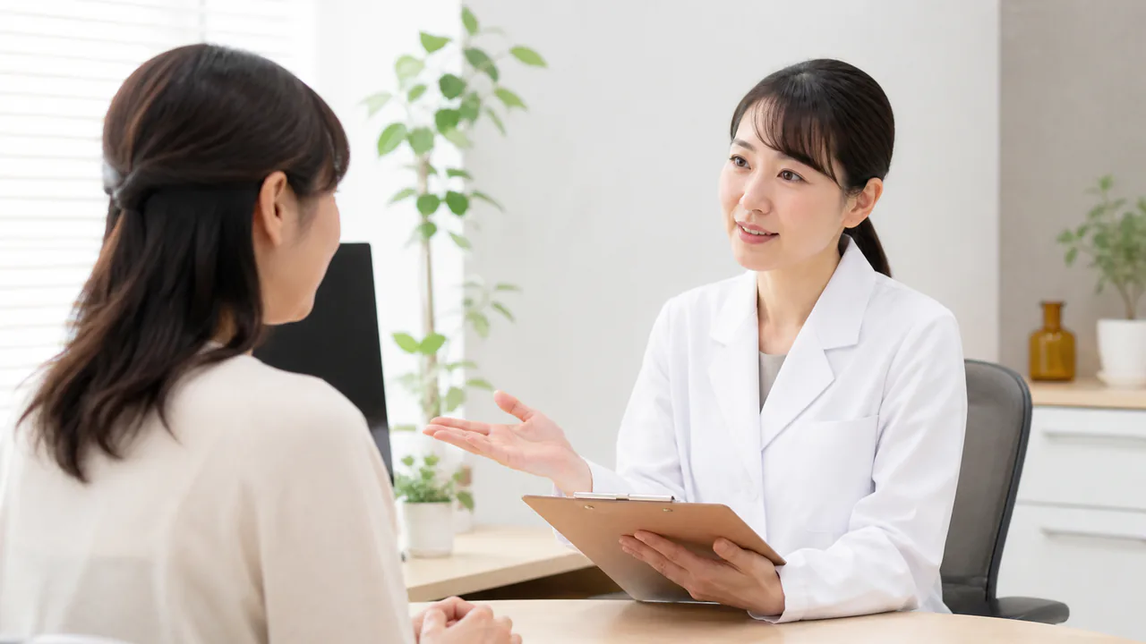 医師が患者の五淋散に関する疑問に丁寧に答える診療風景