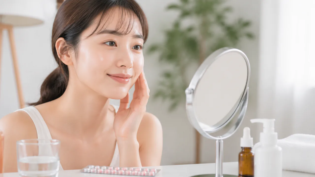 低用量ピルを服用しニキビが改善された肌の様子、皮膚科治療の成果