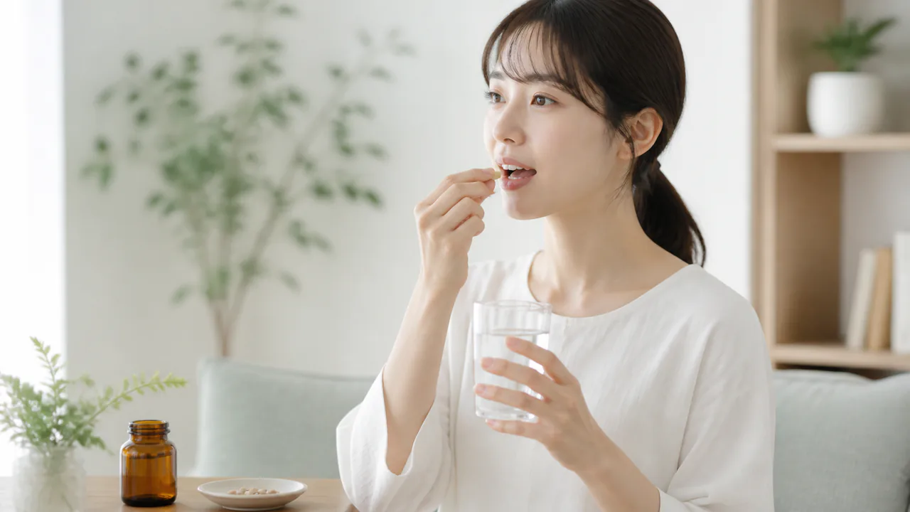 茵蔯五苓散を水と一緒に服用する様子、正しい飲み方と注意点
