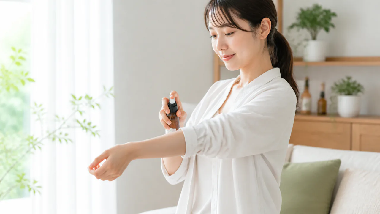 虫除けスプレーや長袖で肌を守り虫刺されを予防する様子
