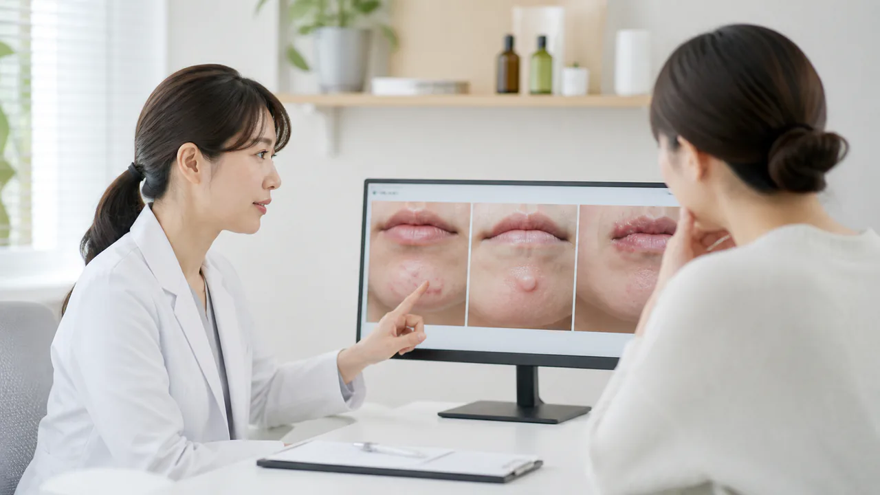 顎のニキビに似た症状の疾患として粉瘤やヘルペスなど鑑別が必要な皮膚病