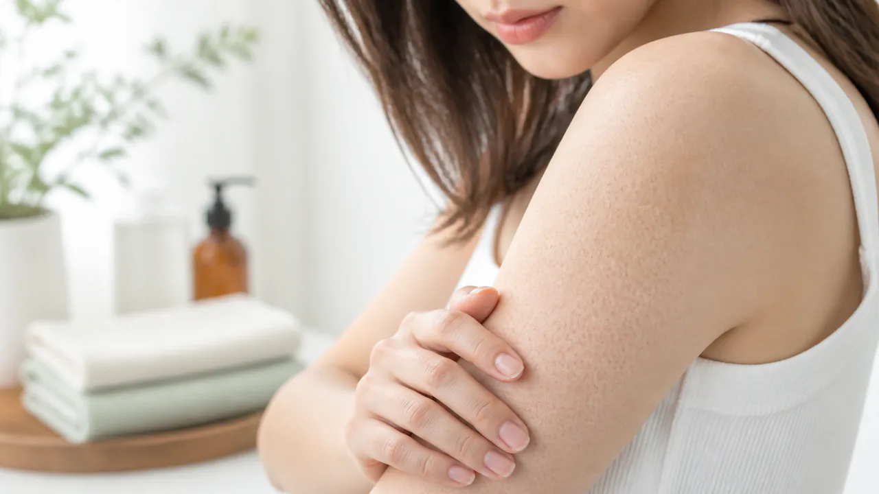 毛孔性苔癬の皮膚表面に見られる小さなブツブツとした角栓の状態