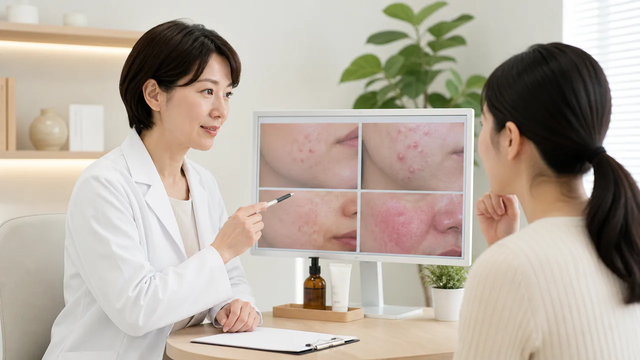 マラセチア毛包炎と症状が類似する尋常性ざ瘡、毛嚢炎、酒さなどの鑑別ポイント