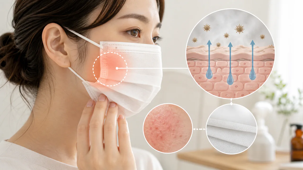 マスク着用による摩擦と蒸れが肌のバリア機能を低下させ肌荒れを引き起こすメカニズム