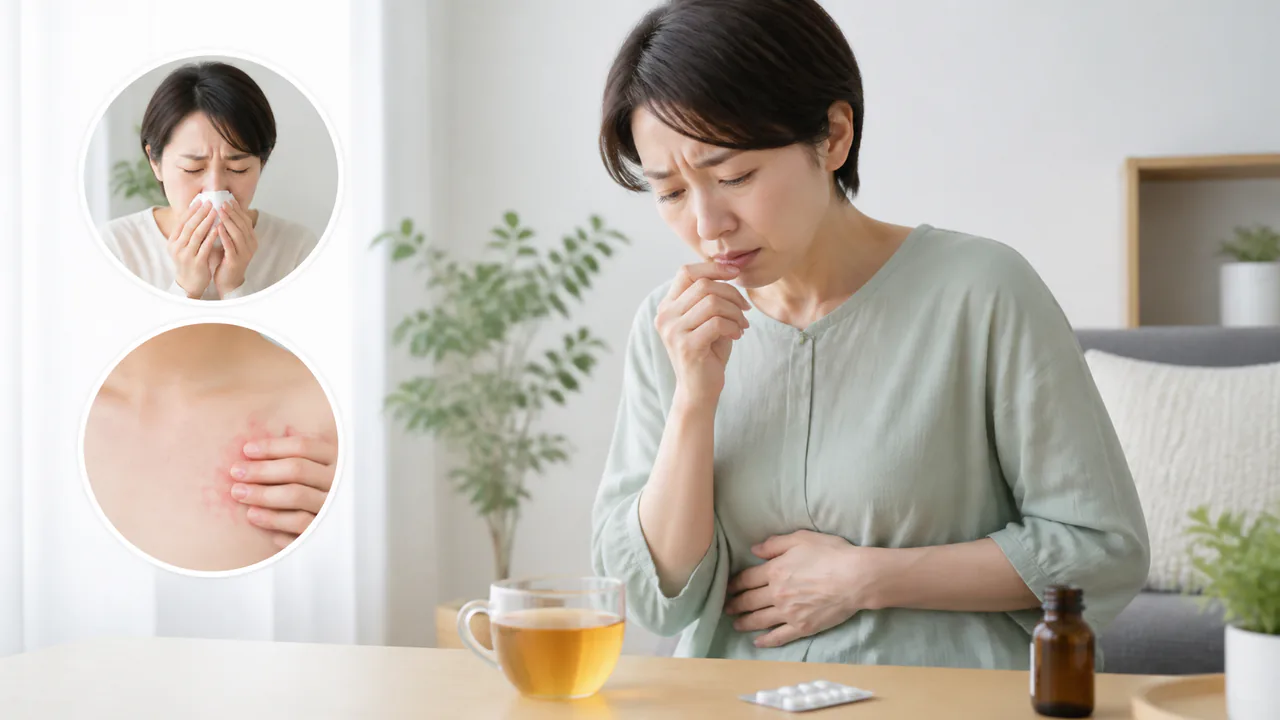 二朮湯服用時の注意点を示す、胃腸症状やアレルギー反応の可能性