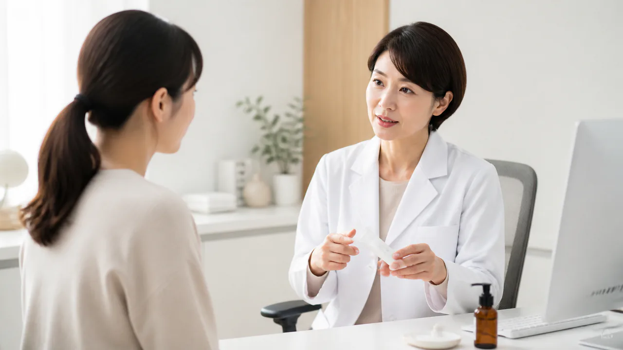 プロトピック軟膏を使用する際に医師から説明を受ける患者の様子