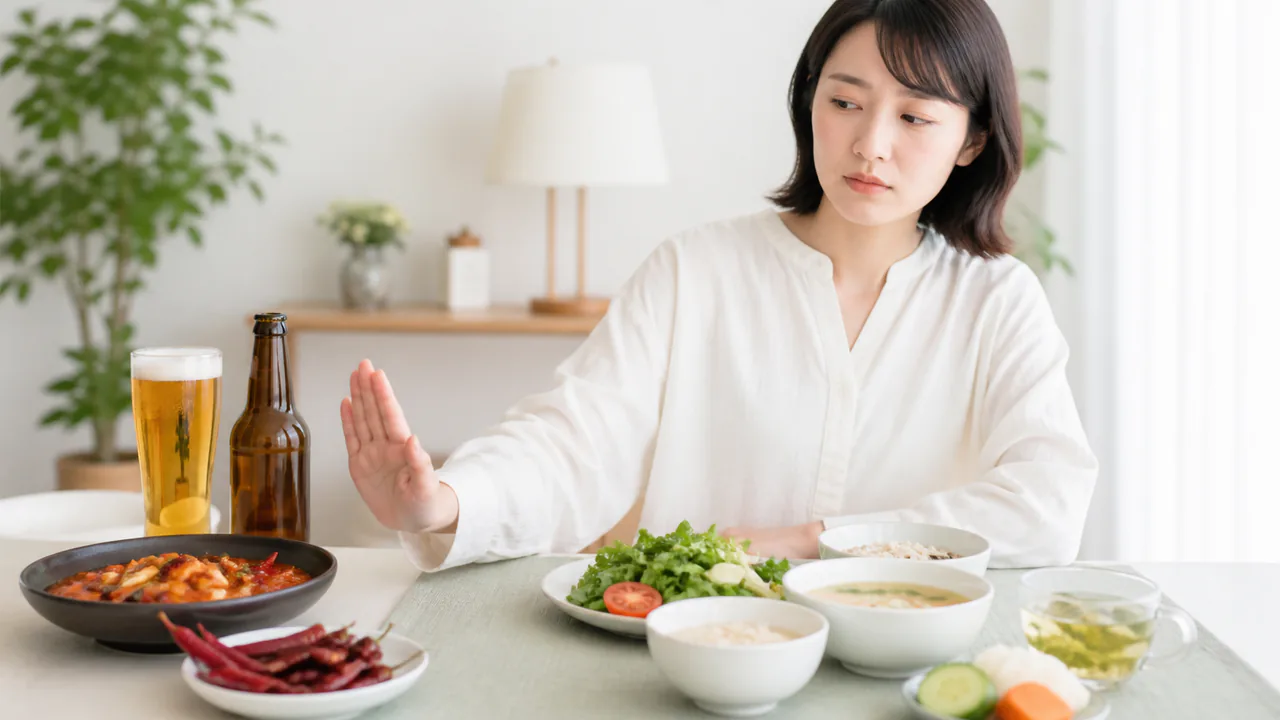 辛い食べ物やアルコールを避ける酒さ悪化を防ぐ食事例