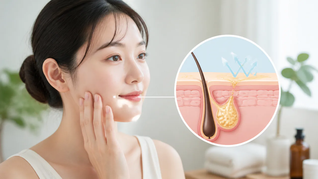 皮脂腺から皮脂が分泌され、肌表面を潤しバリア機能を保つメカニズム