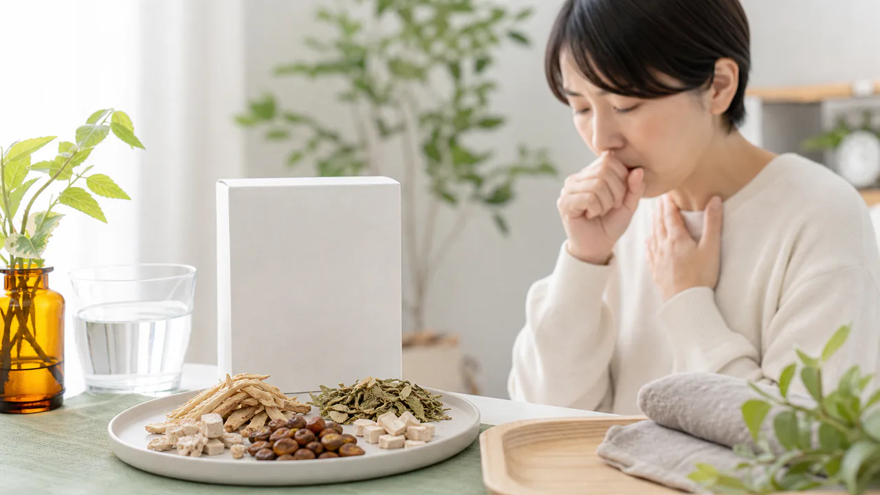 清肺湯のパッケージと生薬成分、慢性的な咳や痰の症状緩和に用いられる漢方薬