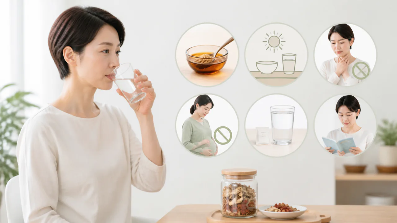 小柴胡湯加桔梗石膏の正しい服用方法と注意点を説明するピクトグラム