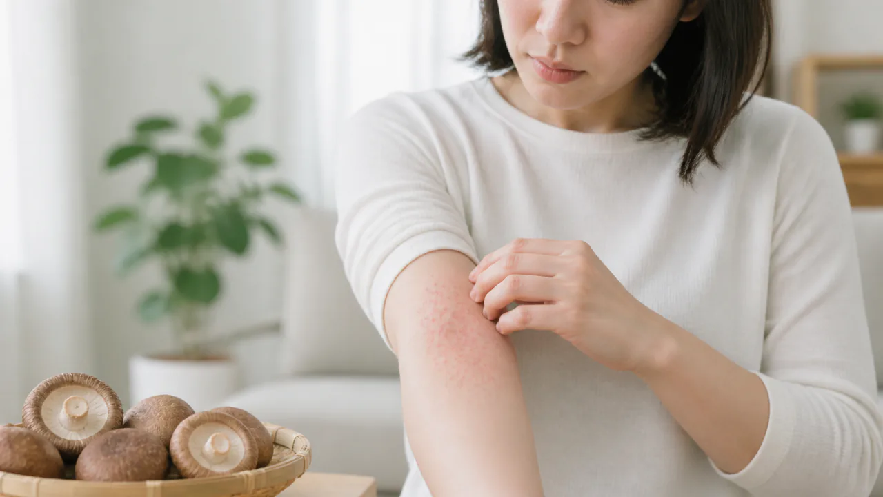 しいたけ摂取後に発疹が現れた腕の様子、皮膚炎の症状