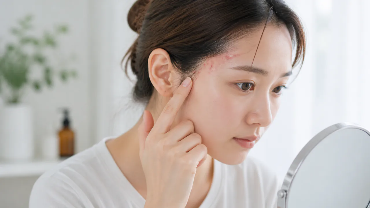 こめかみやもみあげに発生した赤く炎症を起こしたニキビ、その特徴を解説