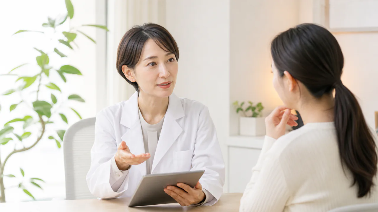 トランサミンに関する質問に医師が答える様子、患者との対話